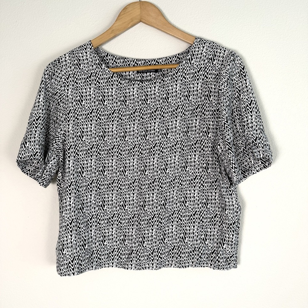 kate spade Black and White Zigzag Short Sleeve Blouse